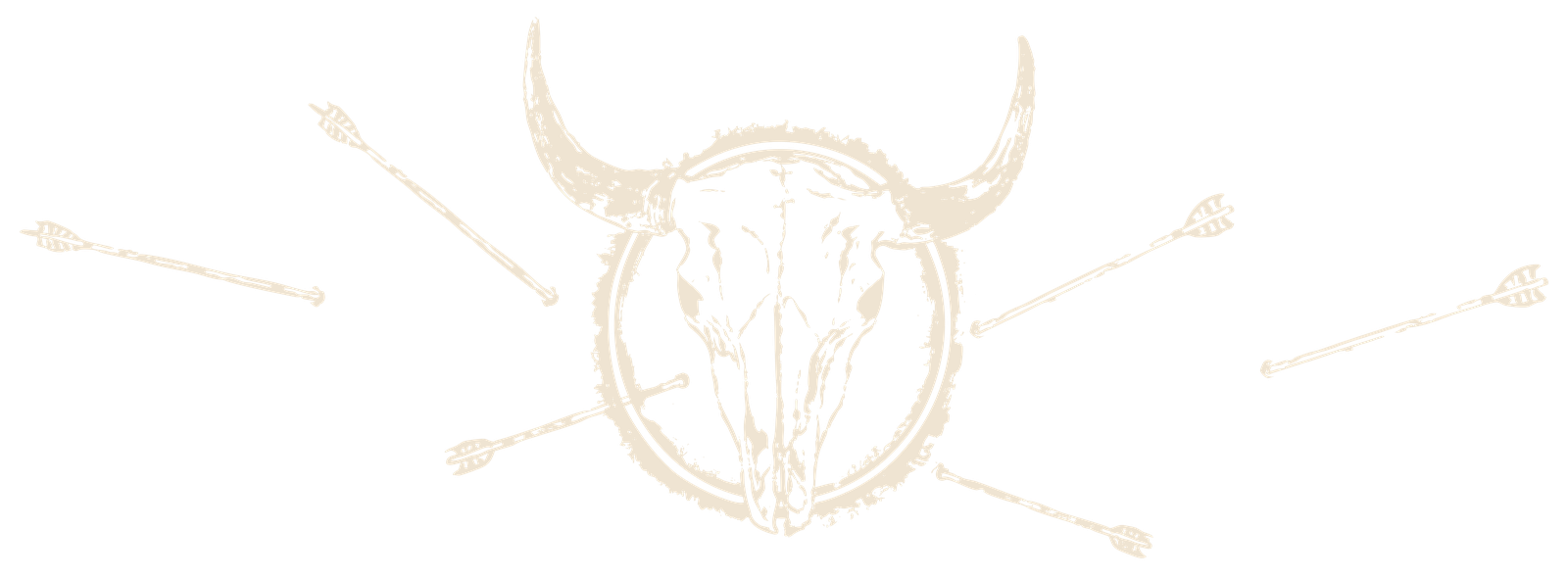 Teton Thai bison skull ringed in a circle, with arrows flying out on both sides